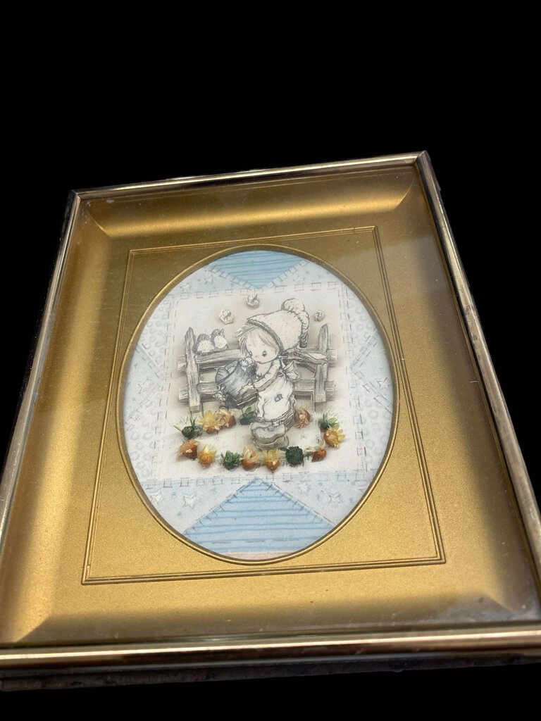 Vintage 3D Paper Art 6"x5" Gold Frame