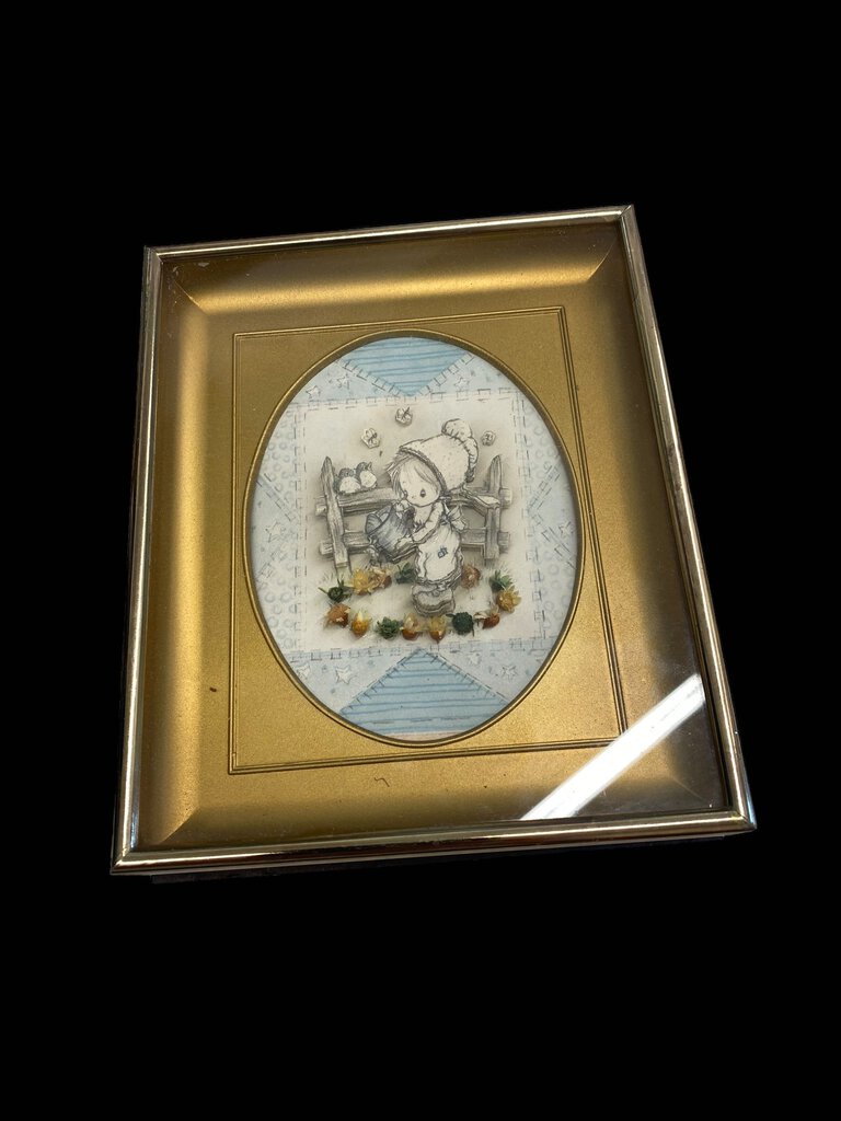 Vintage 3D Paper Art 6"x5" Gold Frame