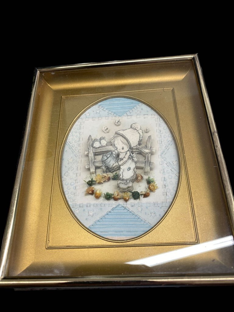 Vintage 3D Paper Art 6"x5" Gold Frame