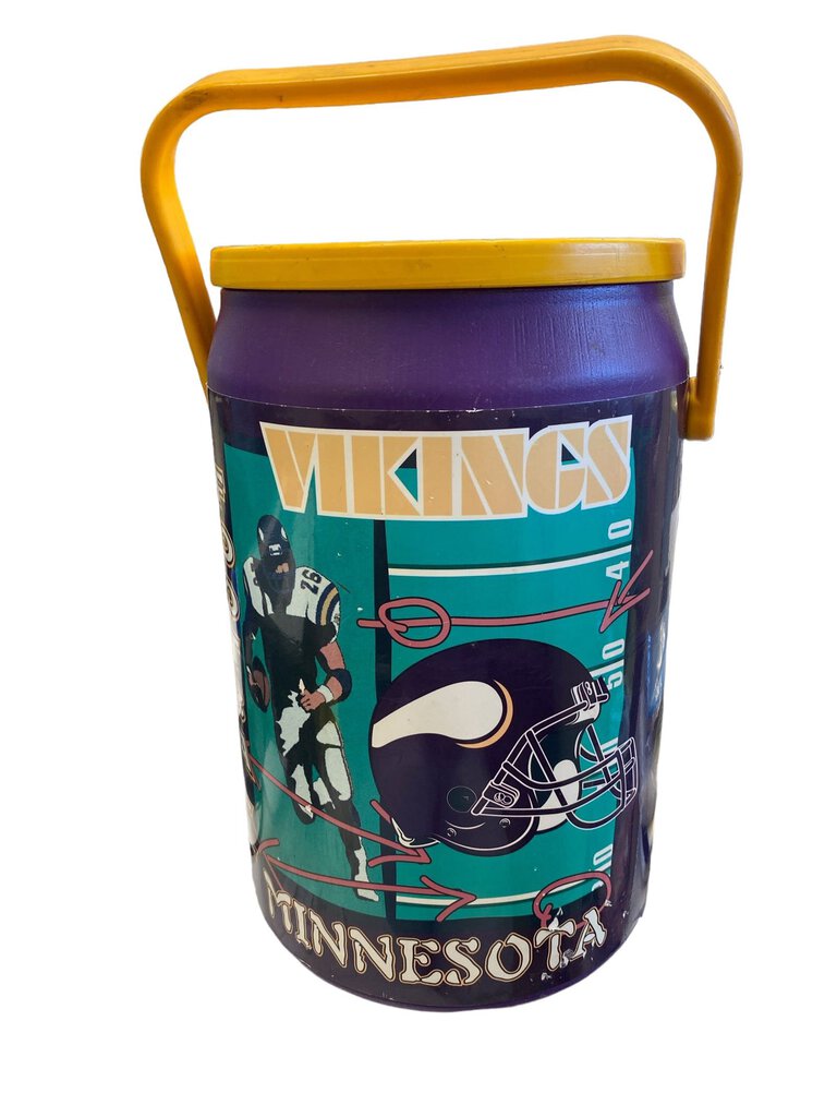 Vintage 1997 KOOLER KRAFT Minnesota Vikings NFL Can Cooler Yellow Lid & Handle