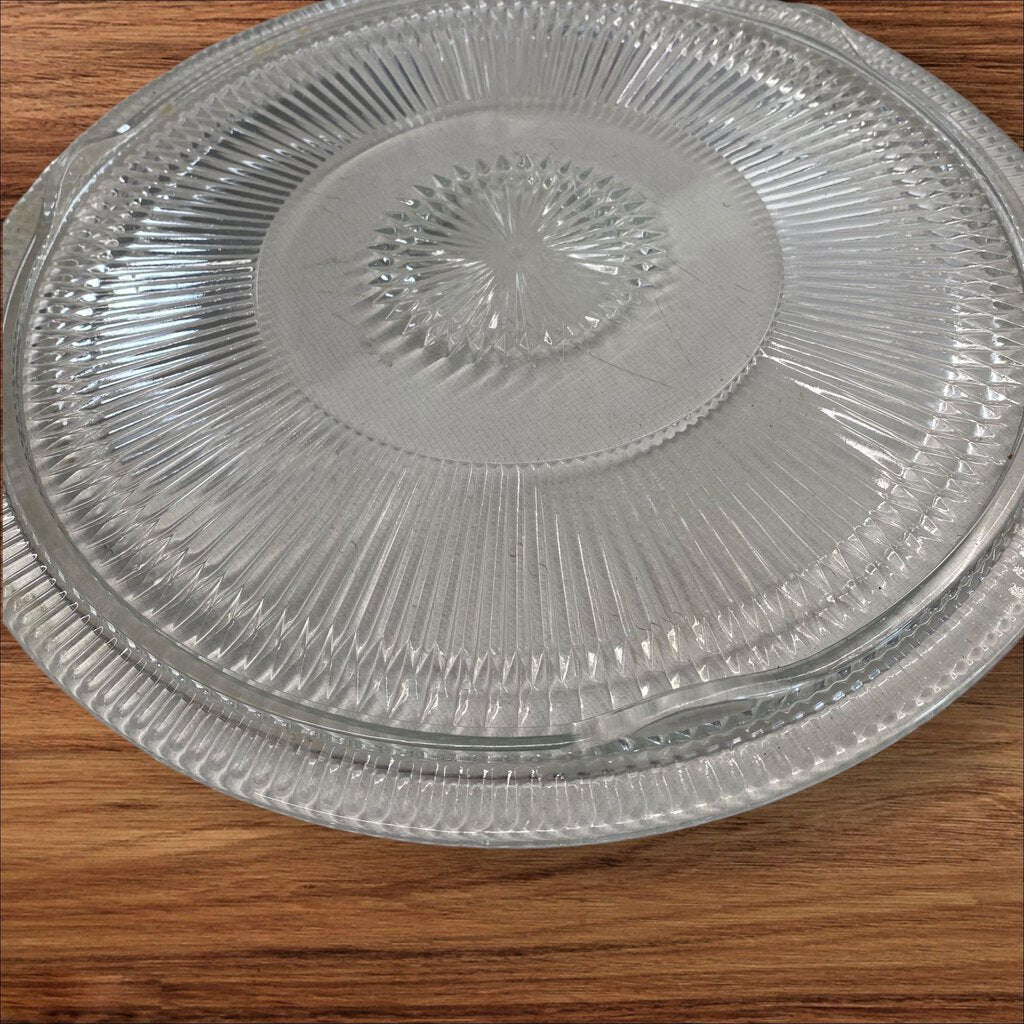 Vintage Pressed Glass Cake Plate Ribbed Footed Serving Tray