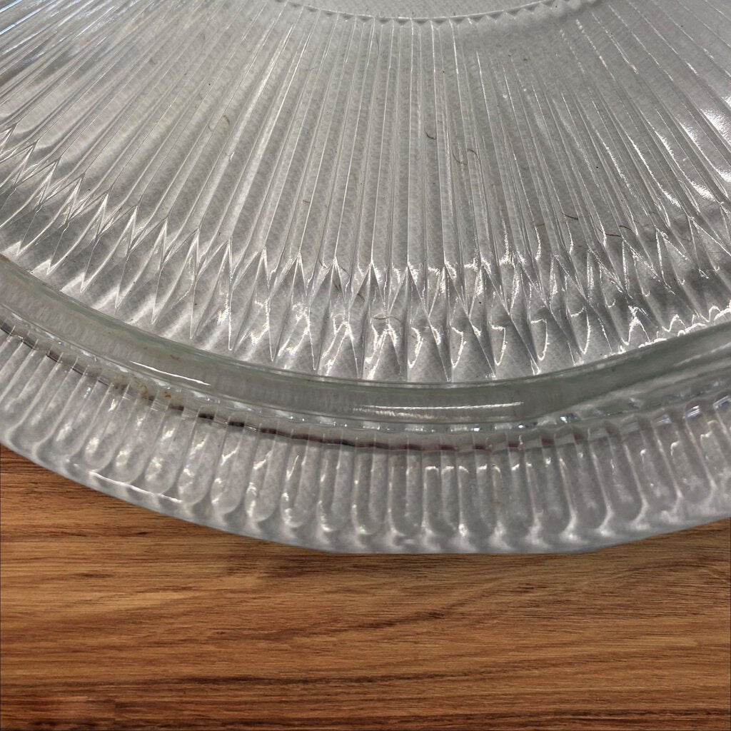 Vintage Pressed Glass Cake Plate Ribbed Footed Serving Tray