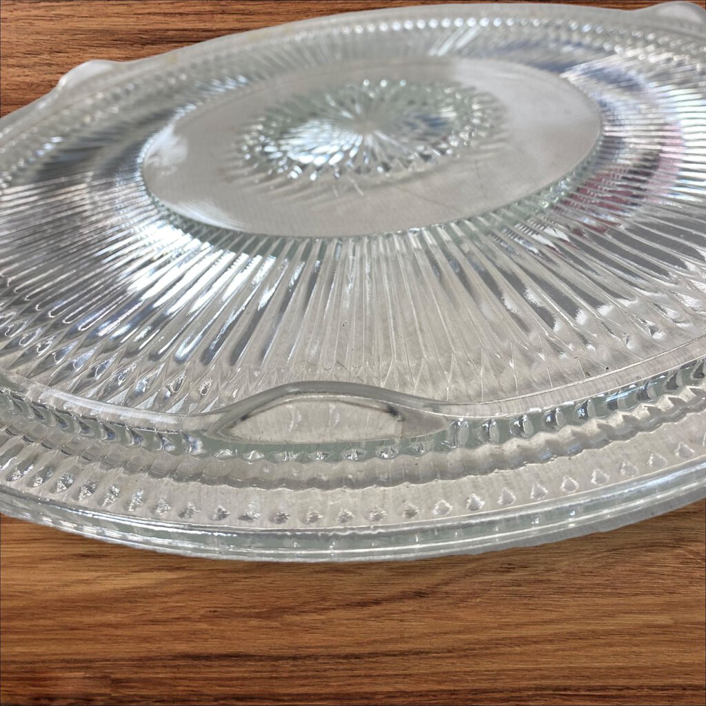 Vintage Pressed Glass Cake Plate Ribbed Footed Serving Tray