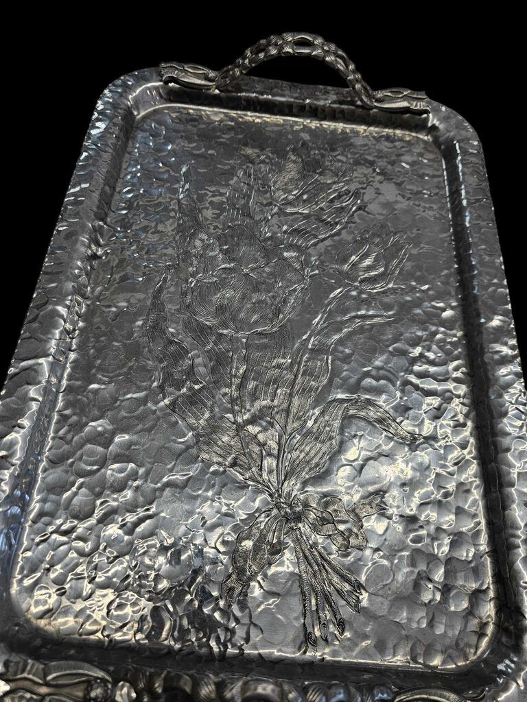Vintage Hammered Aluminum Tray #408 Tulip By Rodney Kent Hand Wrought 16"X 11.5"