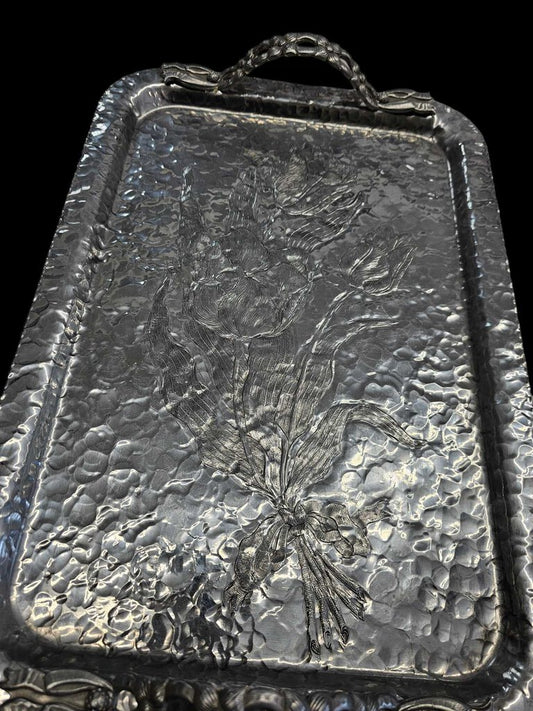 Vintage Hammered Aluminum Tray #408 Tulip By Rodney Kent Hand Wrought 16"X 11.5"