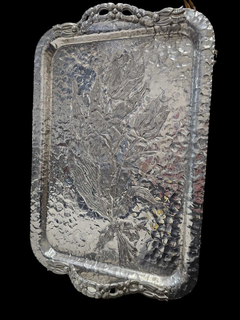 Vintage Hammered Aluminum Tray #408 Tulip By Rodney Kent Hand Wrought 16"X 11.5"
