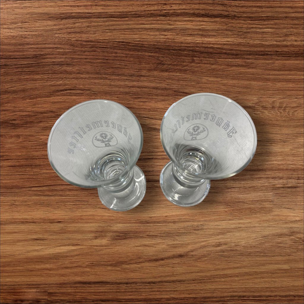 Footed Shot Glasses Jägermeister White Stag Logo Clear Etched Barware Set 2