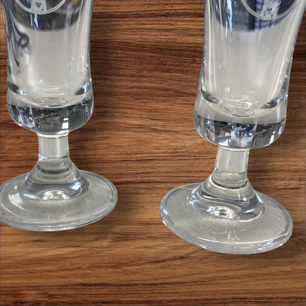 Footed Shot Glasses Jägermeister White Stag Logo Clear Etched Barware Set 2