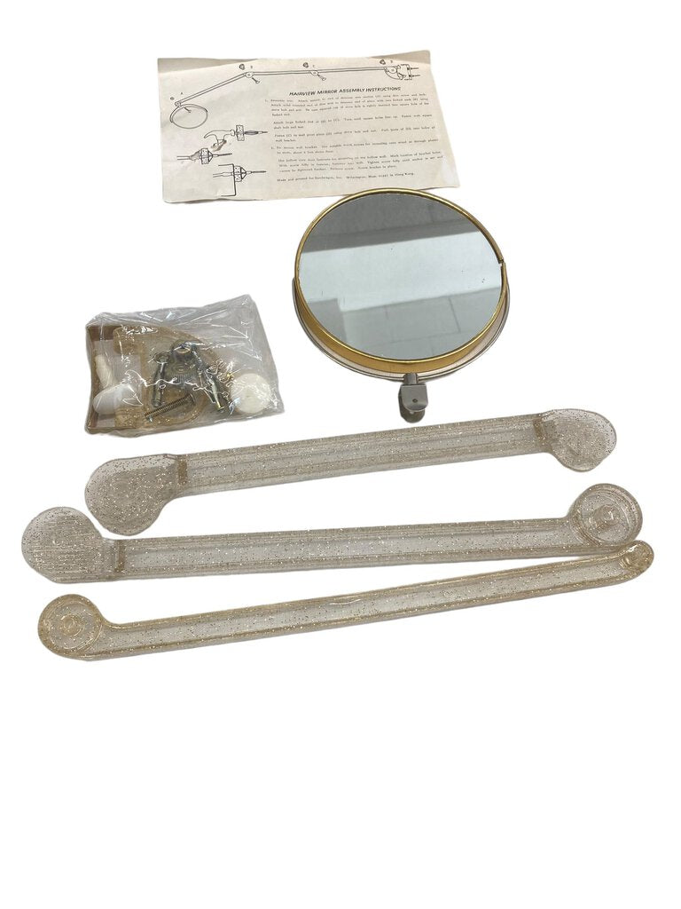 Vintage Round Mirror Extending Wall Mount Gold Silver Tone in Box