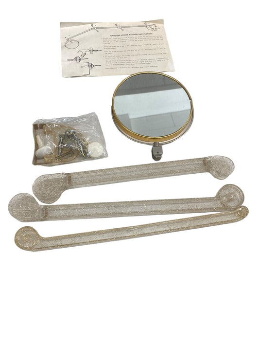 Vintage Round Mirror Extending Wall Mount Gold Silver Tone in Box