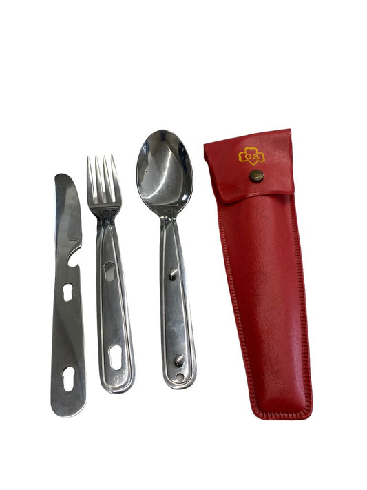 Vintage Girl Scout Red Utensil Cutlery Kit Camping Fork Spoon Knife