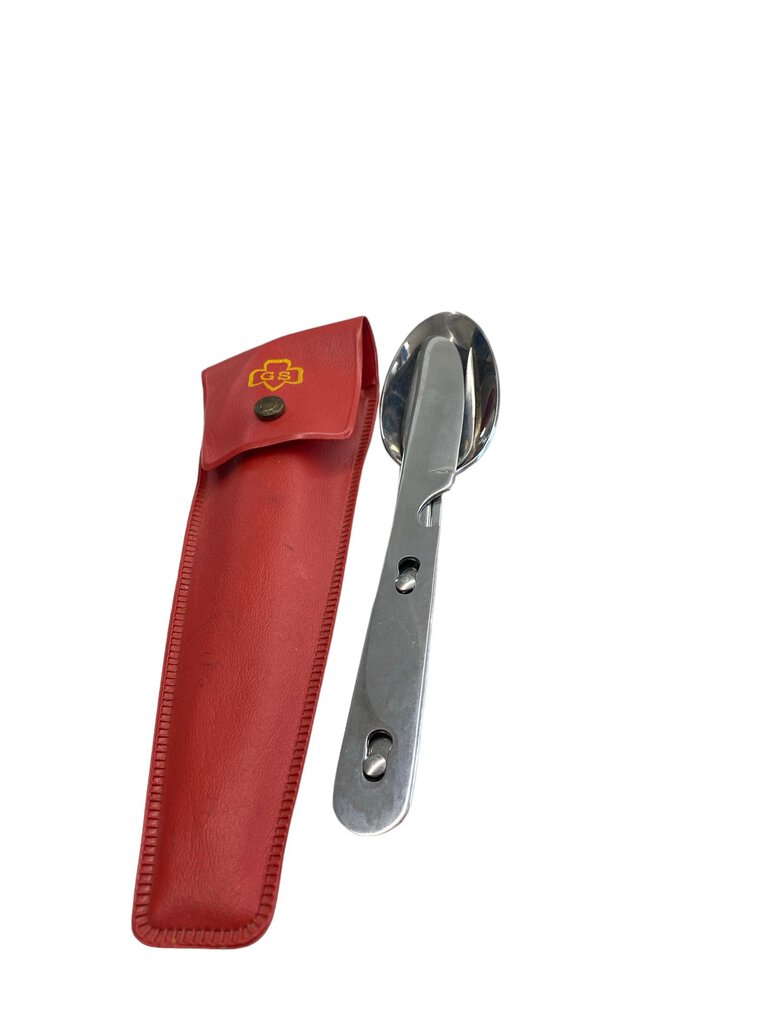 Vintage Girl Scout Red Utensil Cutlery Kit Camping Fork Spoon Knife