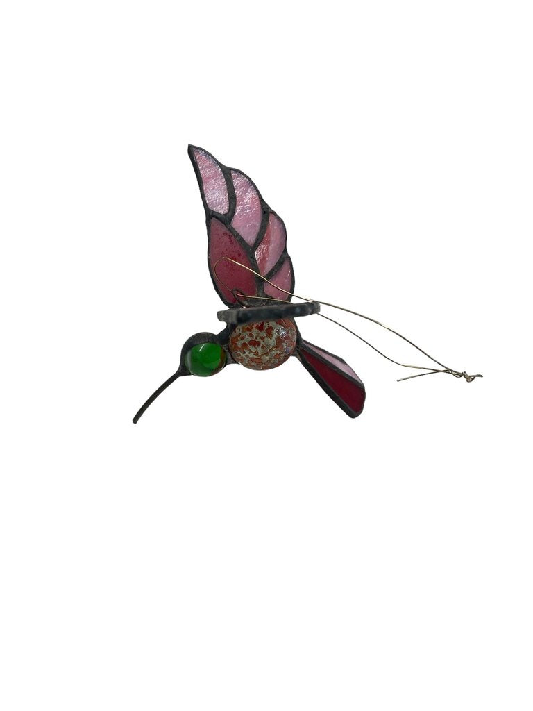Stained Glass Hummingbird Marble Eye Pink Red
