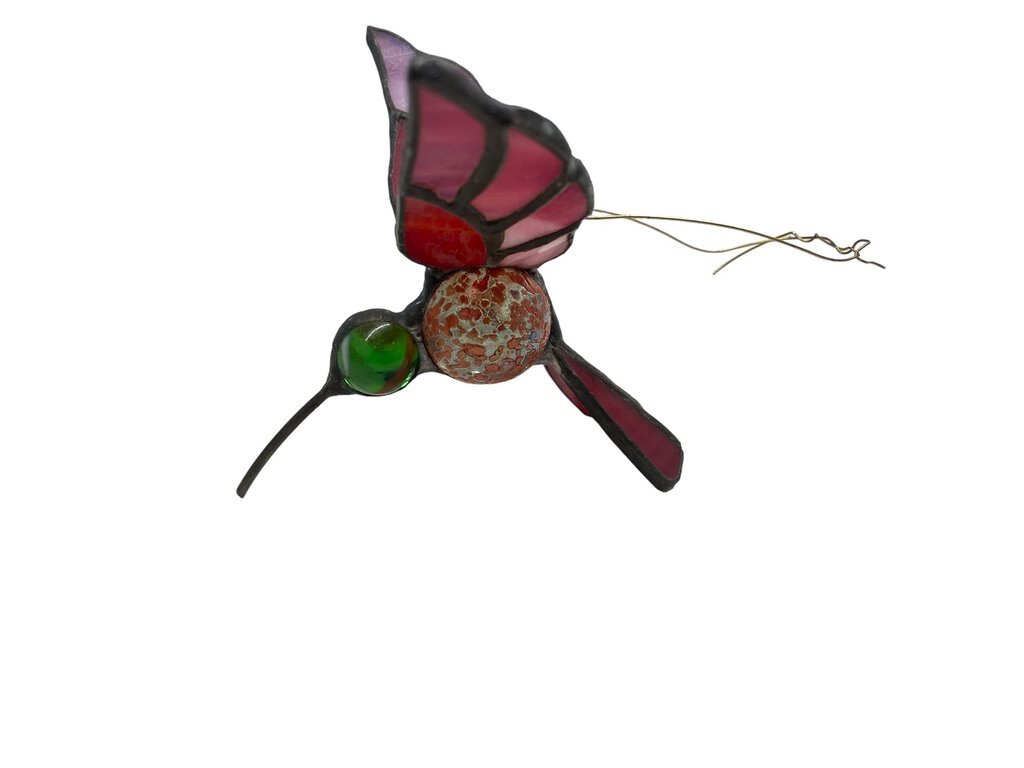 Stained Glass Hummingbird Marble Eye Pink Red