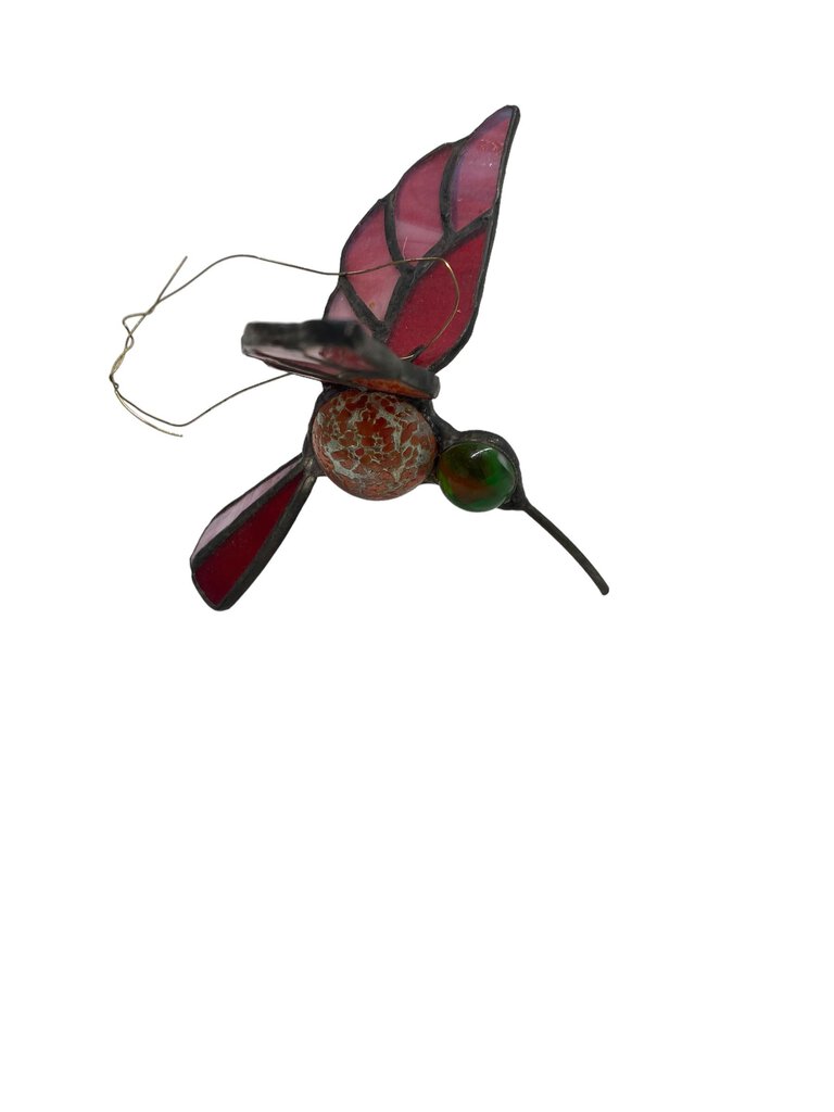 Stained Glass Hummingbird Marble Eye Pink Red