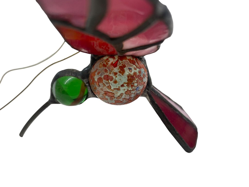 Stained Glass Hummingbird Marble Eye Pink Red