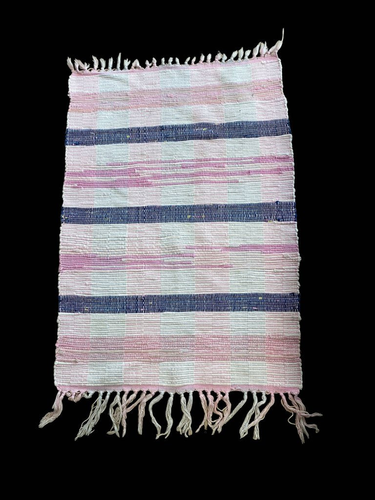 woven Throw Rug Blue Pink White 35"x25.5"