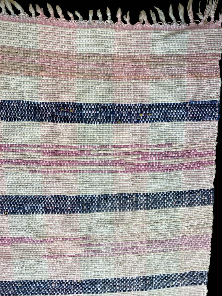 woven Throw Rug Blue Pink White 35"x25.5"