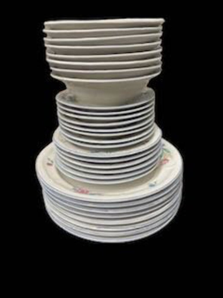 Tienshan Stoneware Floral Set Of 36 Dishes Dinner Pink White