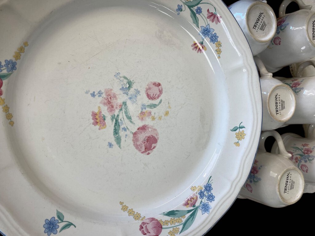 Tienshan Stoneware Floral Set Of 36 Dishes Dinner Pink White