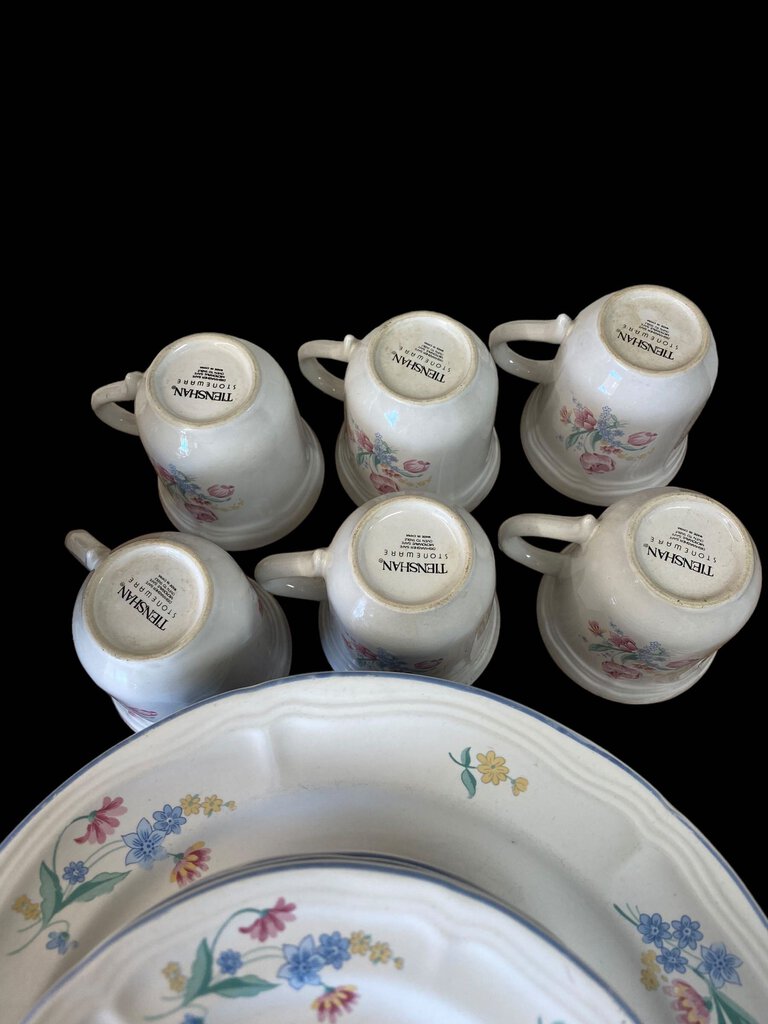 Tienshan Stoneware Floral Set Of 36 Dishes Dinner Pink White