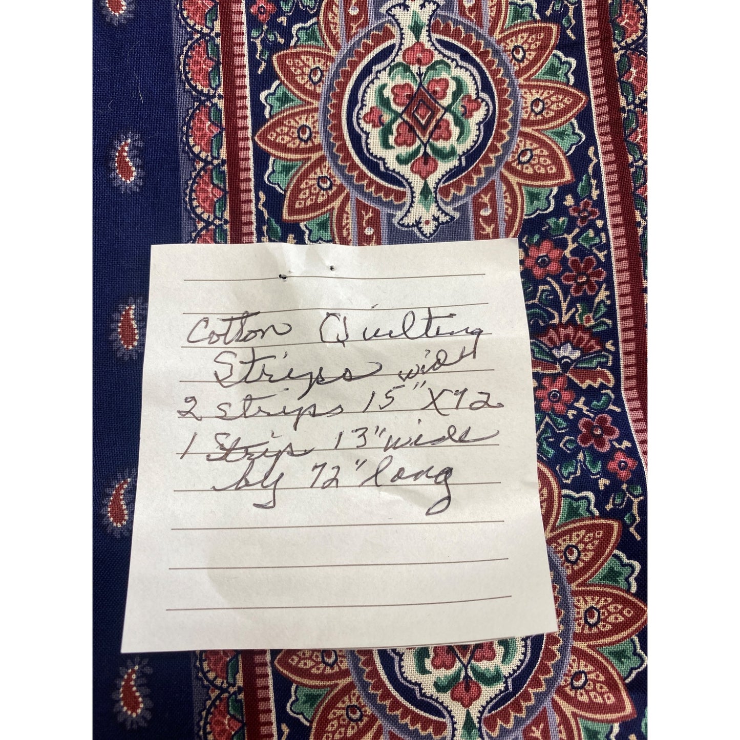 Vintage Cotton Navy Rose Quilting Strips 3 pc 72" Long x 13-15" Wide