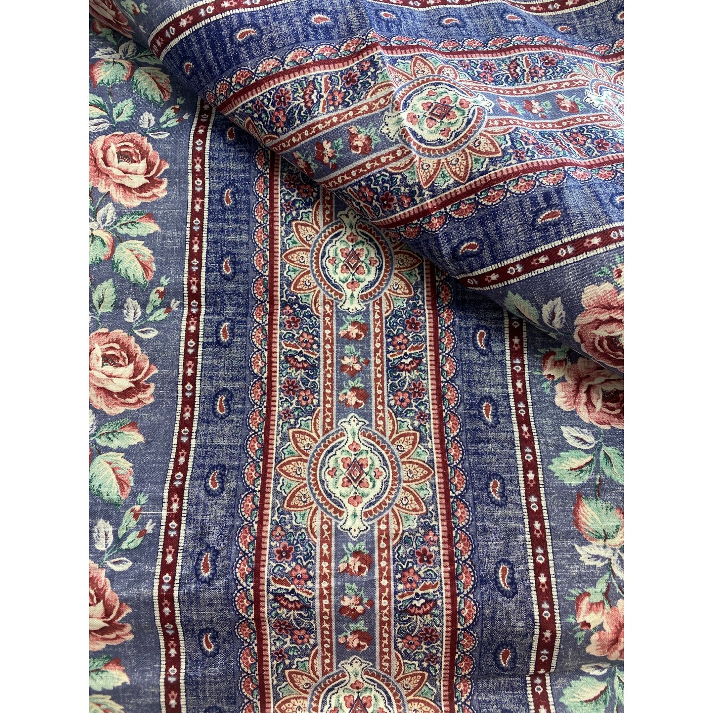 Vintage Cotton Navy Rose Quilting Strips 3 pc 72" Long x 13-15" Wide