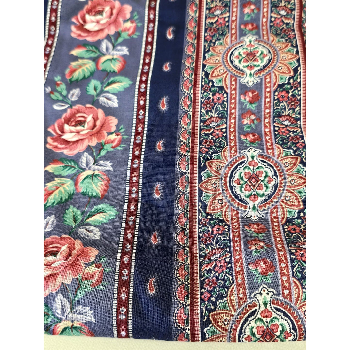 Vintage Cotton Navy Rose Quilting Strips 3 pc 72" Long x 13-15" Wide