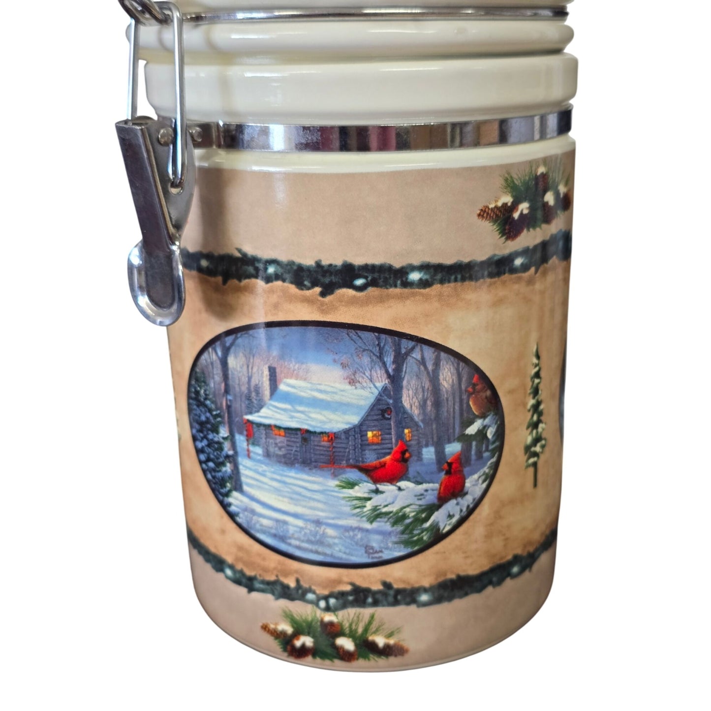 Vintage Ceramic Winter Scene Storage Canister