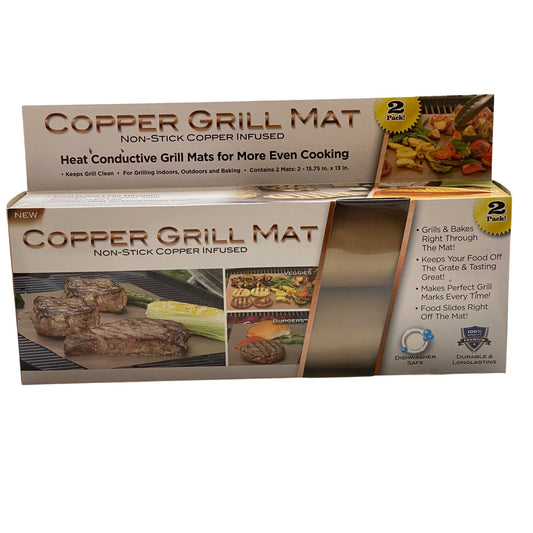 Copper Grill Mat 2 Pack Non-Stick Copper Infused Heat Conductive For Even Cooking & Reusable