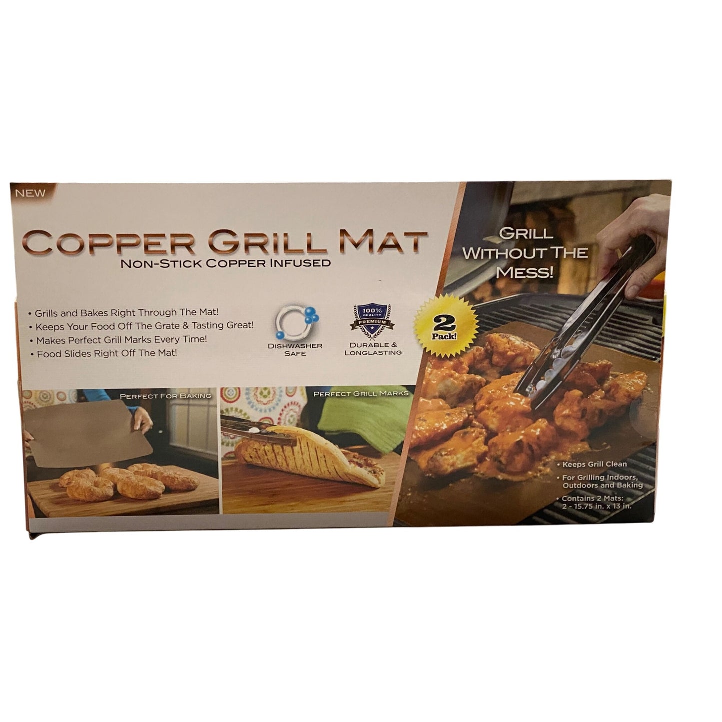 Copper Grill Mat 2 Pack Non-Stick Copper Infused Heat Conductive For Even Cooking & Reusable