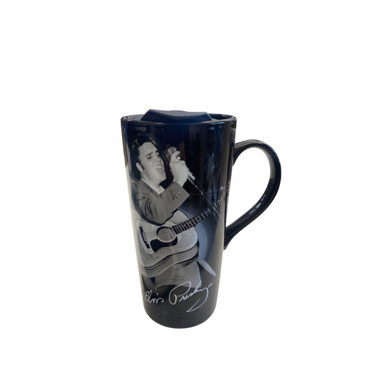 Elvis Presley Travel Mug 16 oz With Lid - "Elvis Has Left The Building" Black Ceramic