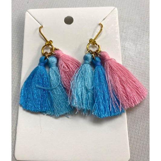 New Handmade Fan Tassel Earrings Gold Boho Jewelry Pink Blue Thread