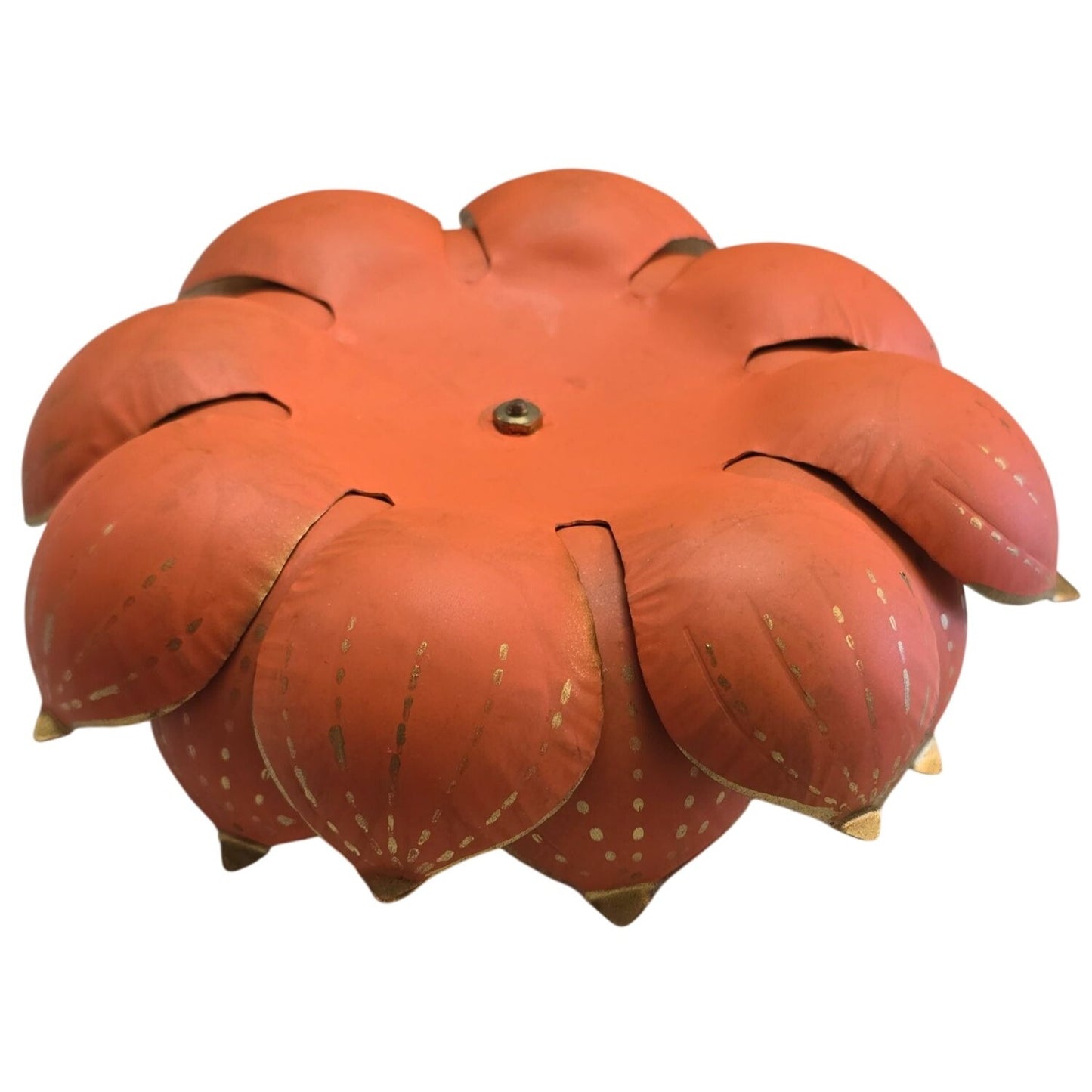 Metal Lotus Flower Candle Holder Handcrafted Orange