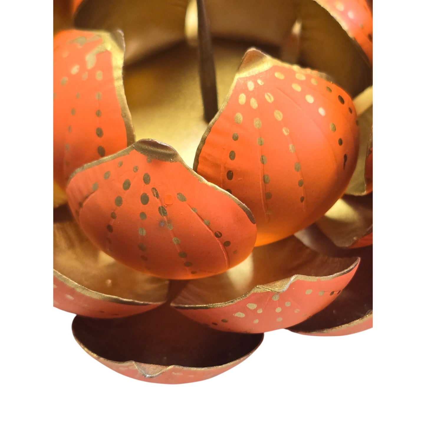 Metal Lotus Flower Candle Holder Handcrafted Orange