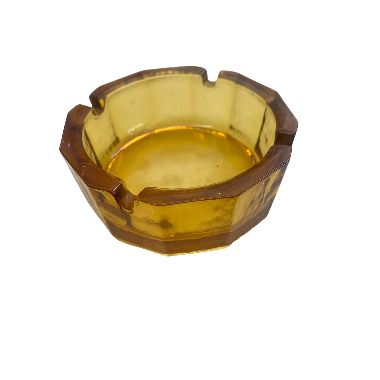 Vintage Amber Glass Ashtray With Octagonal Design