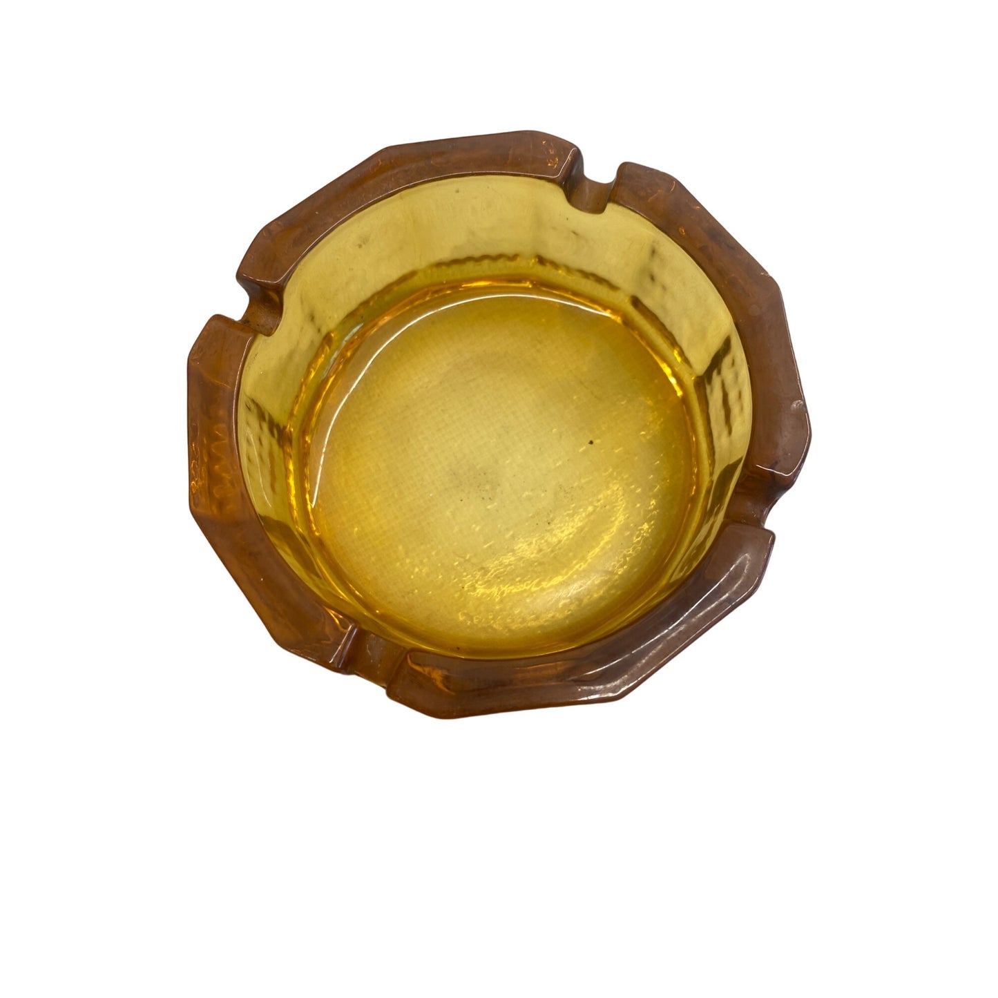 Vintage Amber Glass Ashtray With Octagonal Design