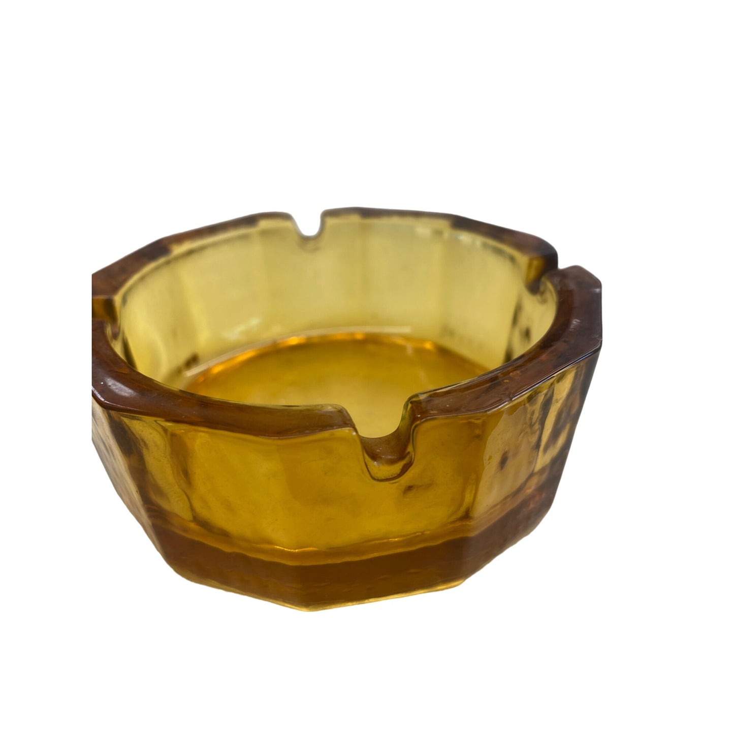 Vintage Amber Glass Ashtray With Octagonal Design