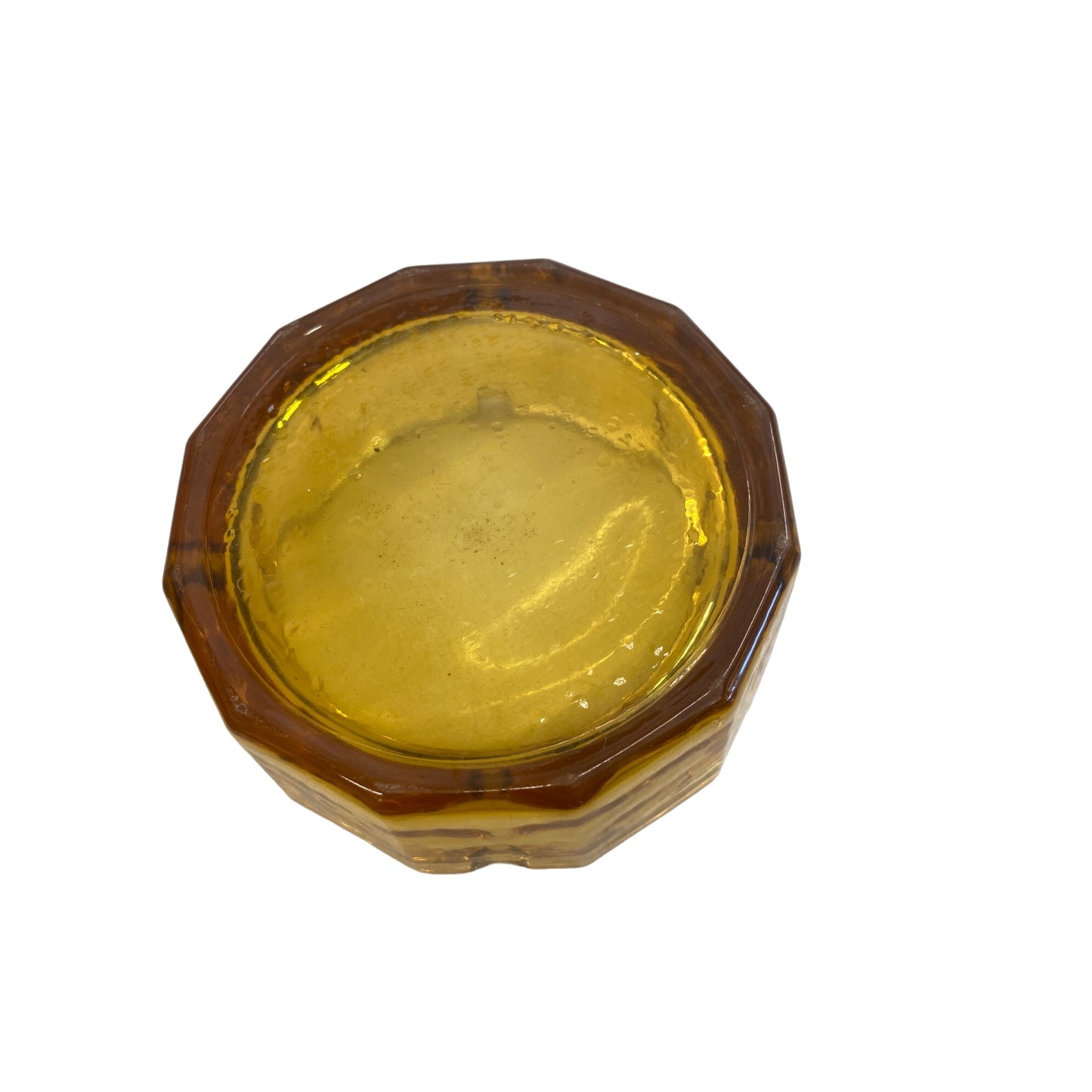 Vintage Amber Glass Ashtray With Octagonal Design
