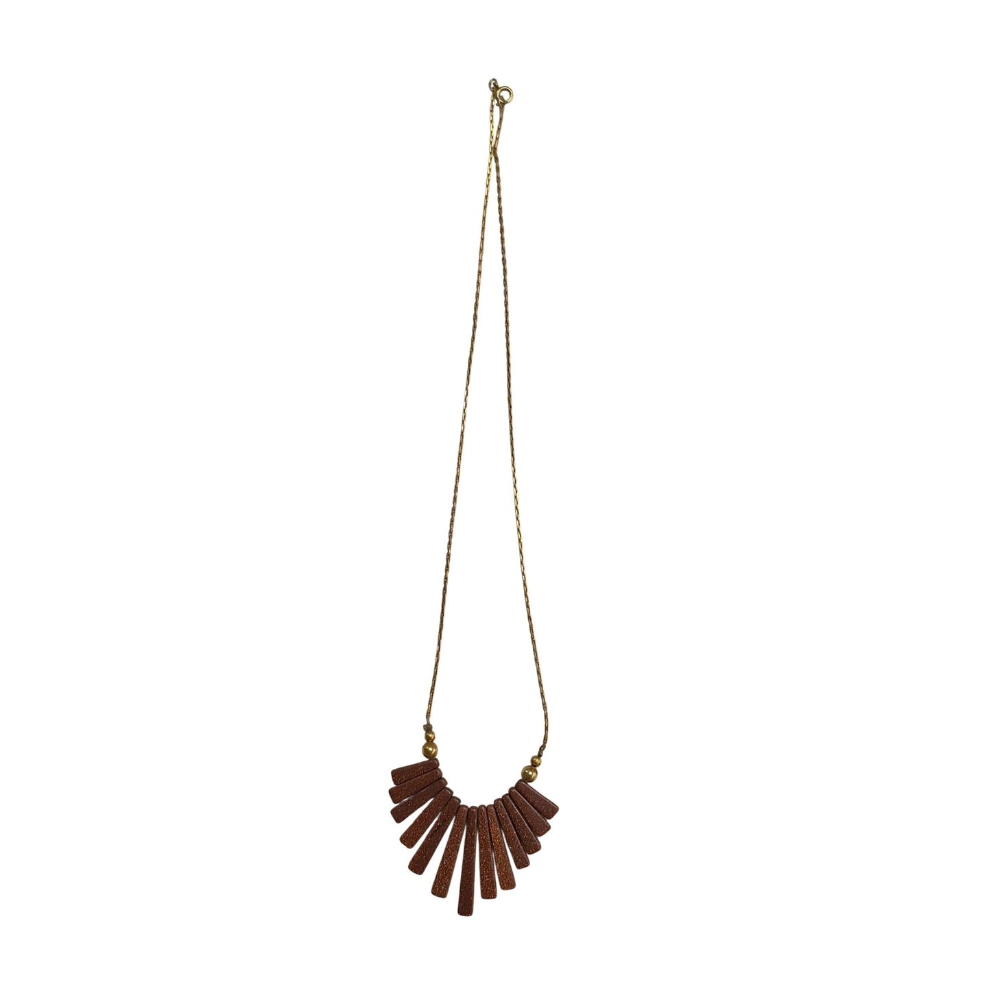 Retro Geometric Fan Necklace – Brown Sparkle Glitter Resin & Gold Beads