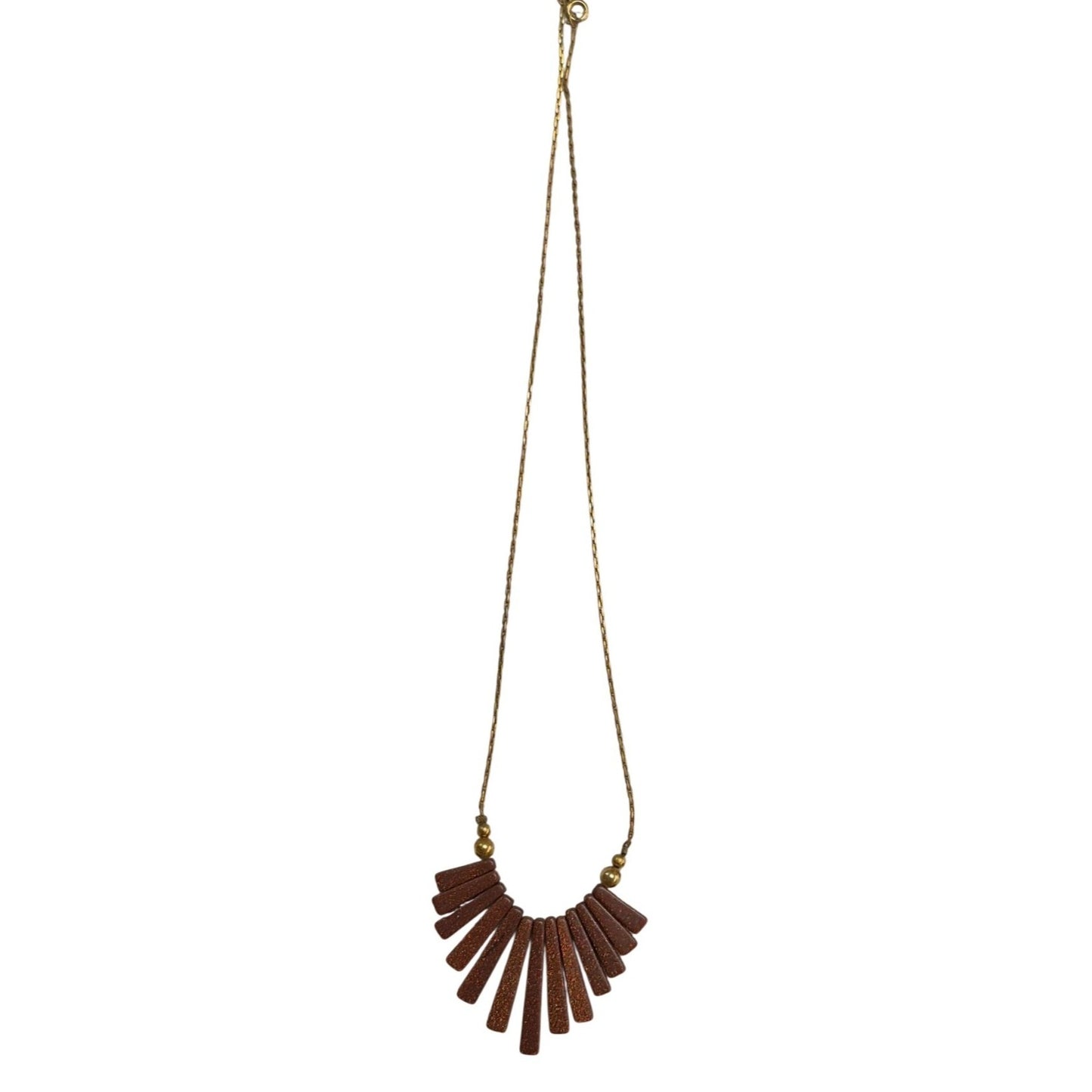 Retro Geometric Fan Necklace – Brown Sparkle Glitter Resin & Gold Beads