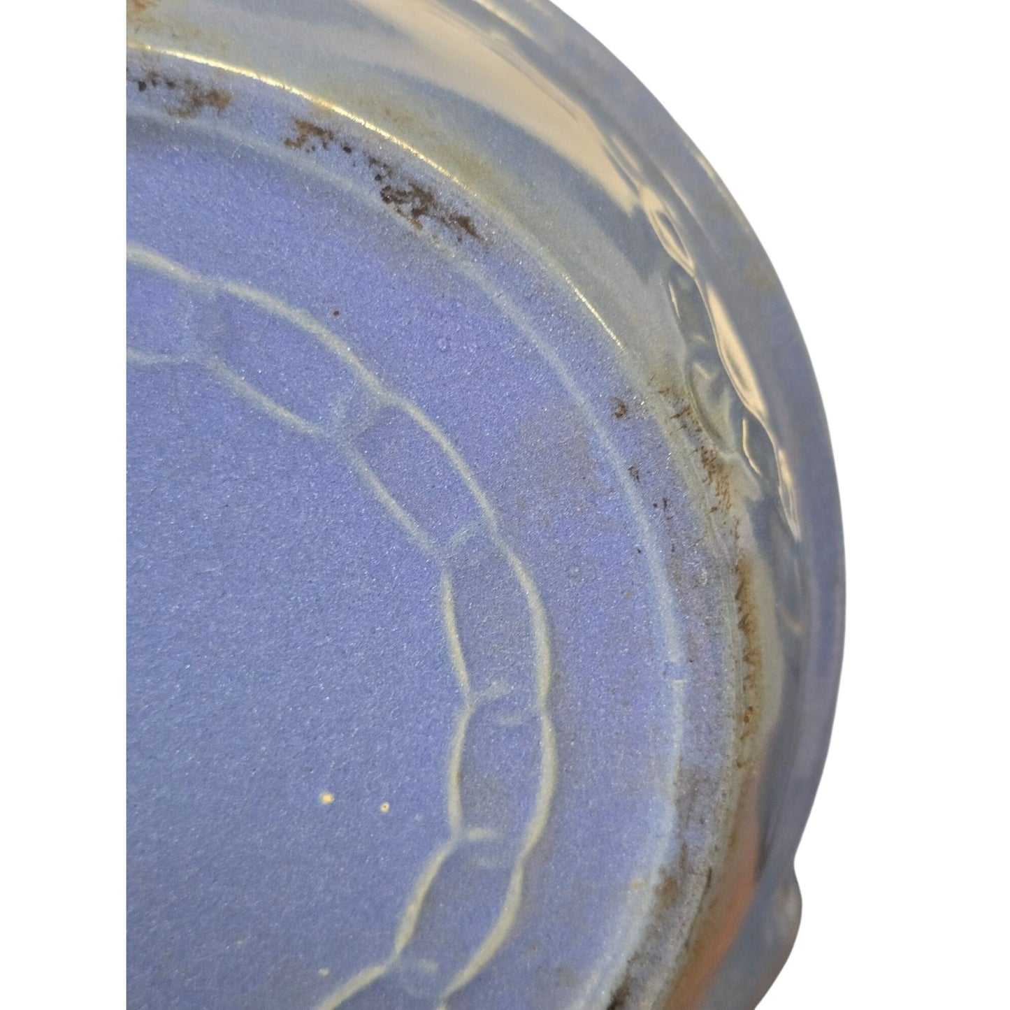 Vintage Blue Stoneware Covered Casserole / Bean Pot Embossed Chain MCM Ovenware