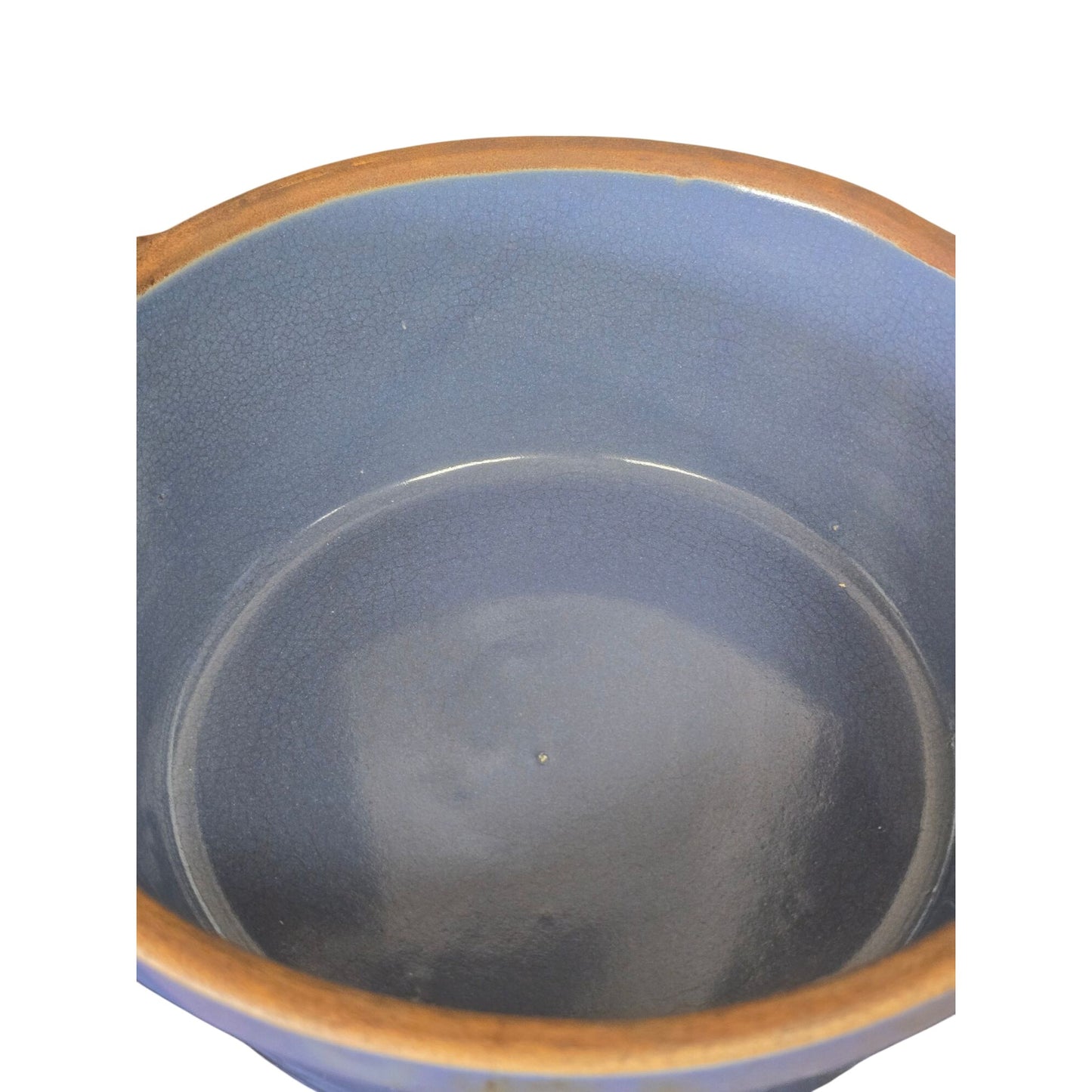 Vintage Blue Stoneware Covered Casserole / Bean Pot Embossed Chain MCM Ovenware