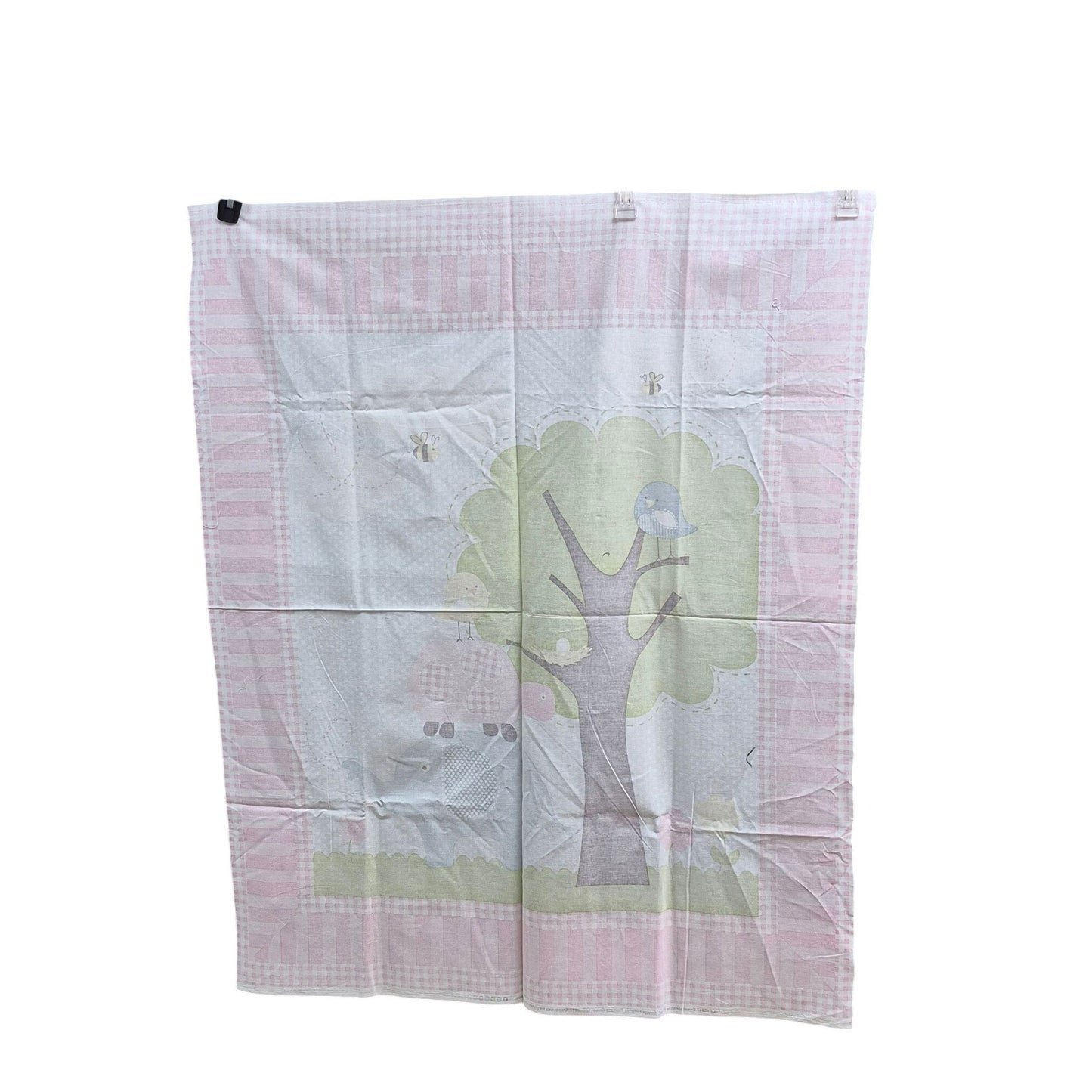 Children’s Fabric Panel Elephant Tree Girl Birds 44x35 Cotton Quilt Top