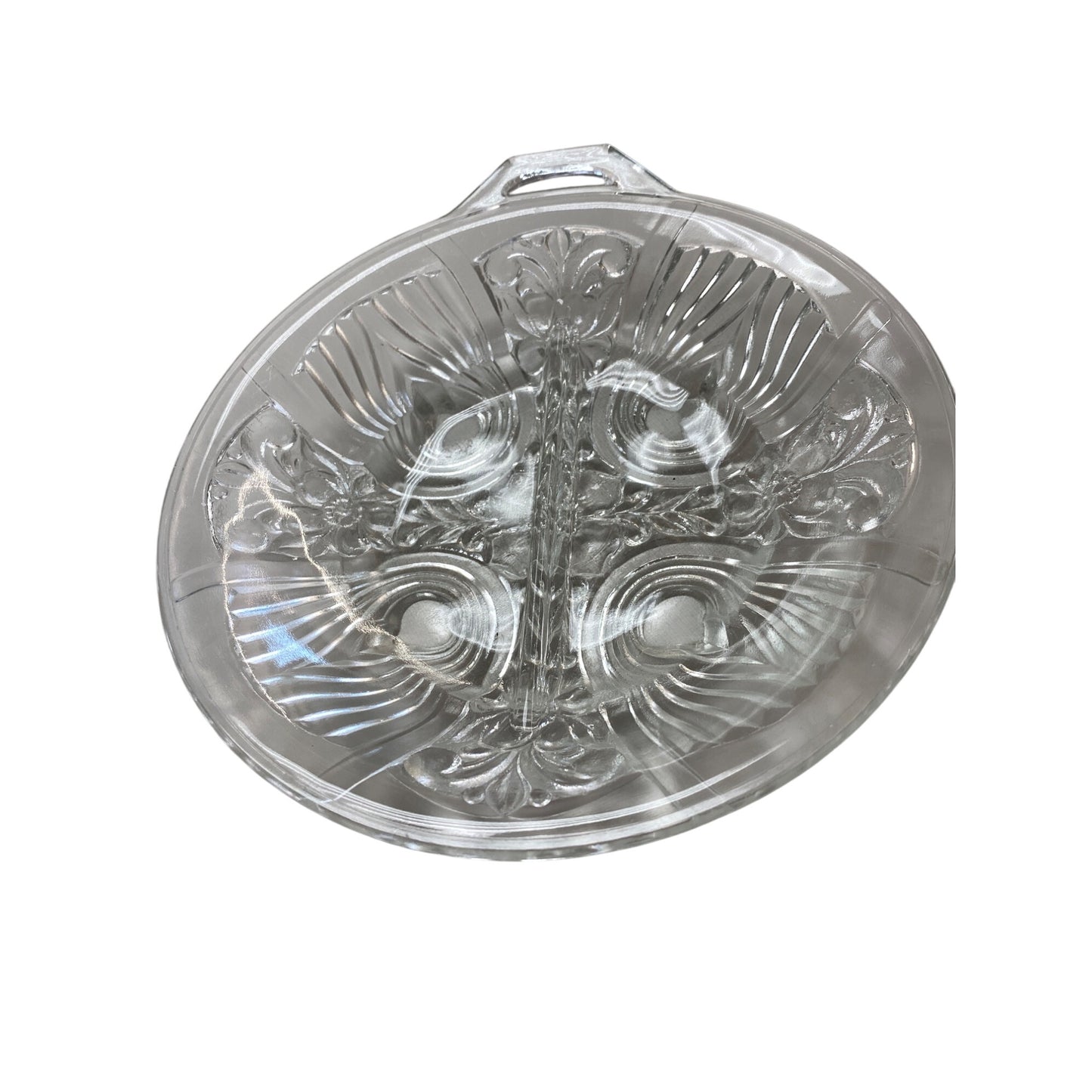 Vintage Clear Pressed Glass Divided Relish Dish