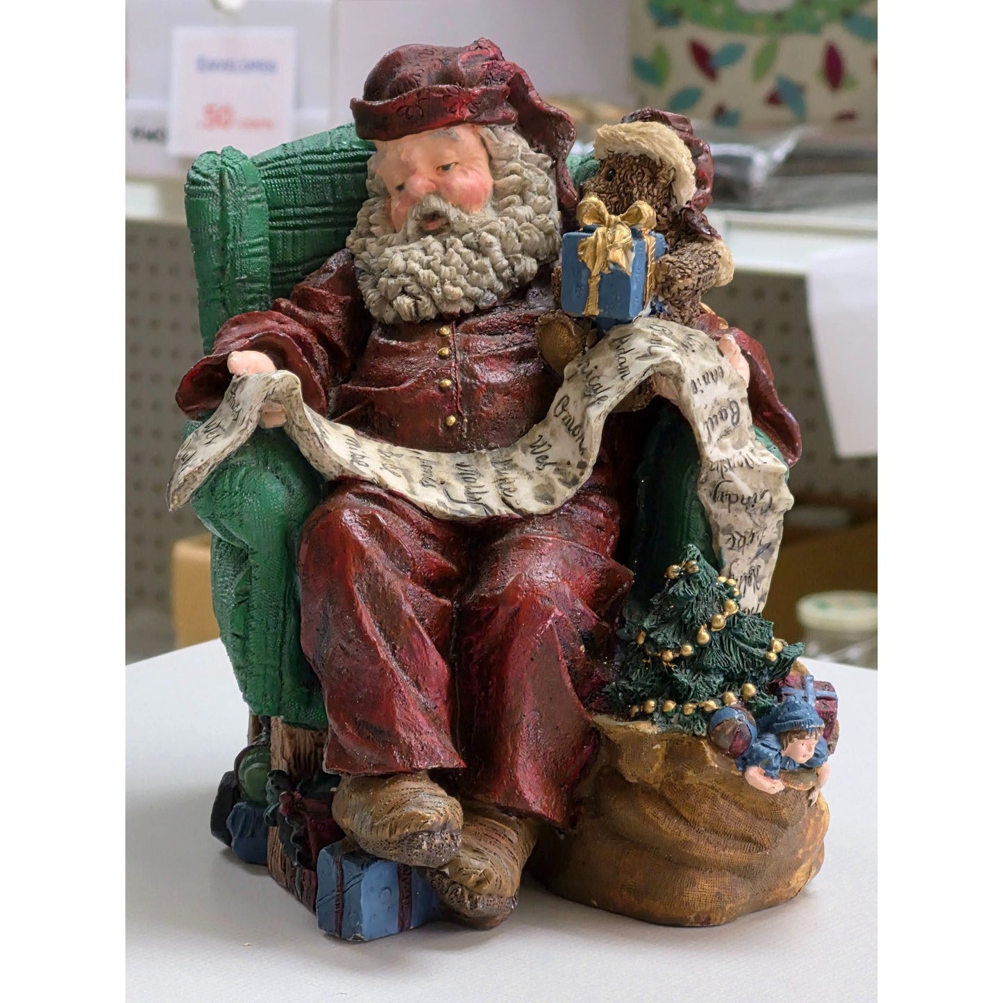 Santa Claus Figurine Teddy Bear Christmas List 1994