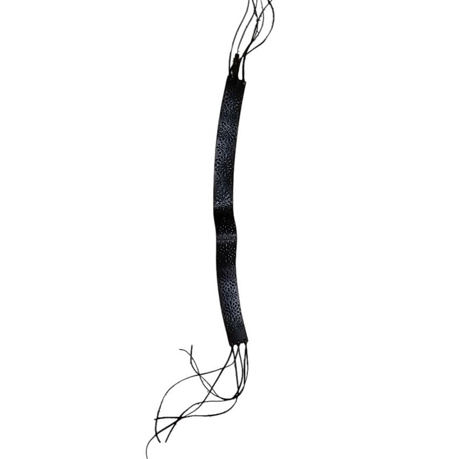 Black Adjustable Leather Waist Belt With Lace-Up Detailing & Intricate Laser-Cut Floral Patterns For Women