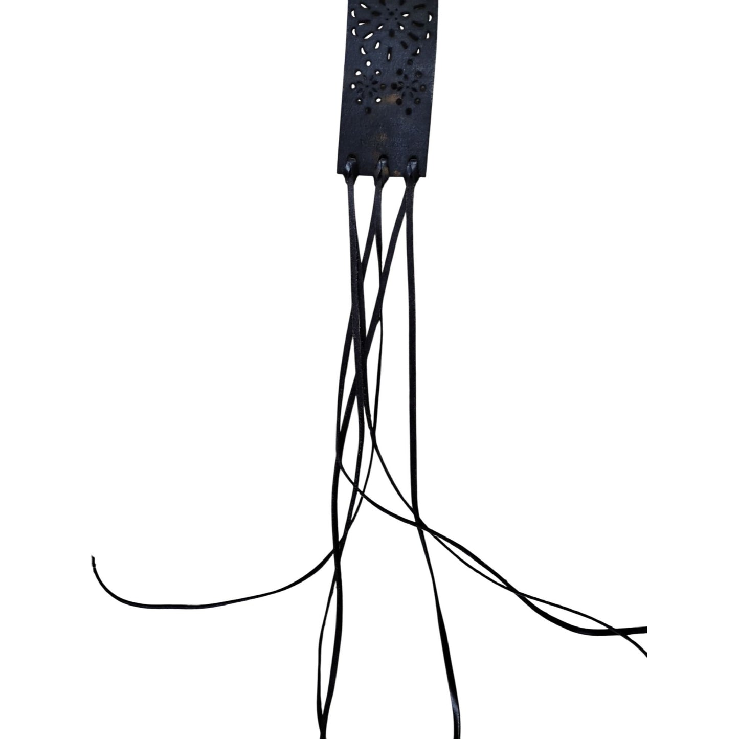 Black Adjustable Leather Waist Belt With Lace-Up Detailing & Intricate Laser-Cut Floral Patterns For Women