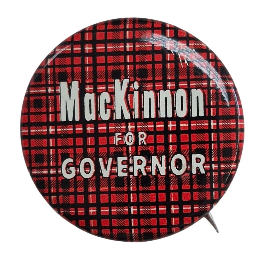 1958 Campaign Button MacKinnon Governor Minnesota Political Plaid Red Pin