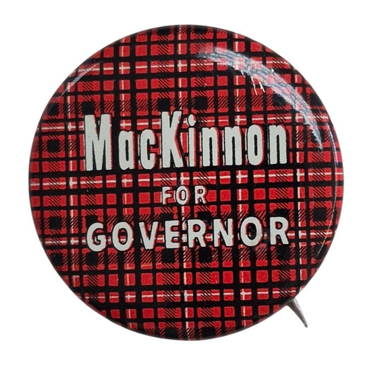 1958 Campaign Button MacKinnon Governor Minnesota Political Plaid Red Pin